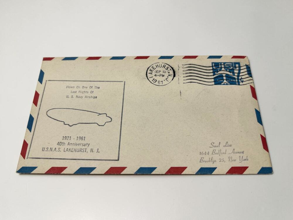 1961 US Navy Airship Lakehurst 40th Anniversary Airmail Cover Envelope